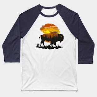 Great American Bison Buffalo Vintage Retro Sunset Baseball T-Shirt